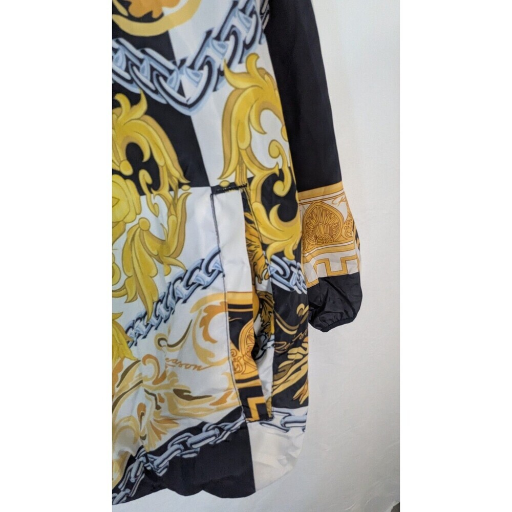 Reason Brand Baroque Chain Print Hooded Windbreaker Anorak Jacket XL Black Gold - Picture 4 of 7